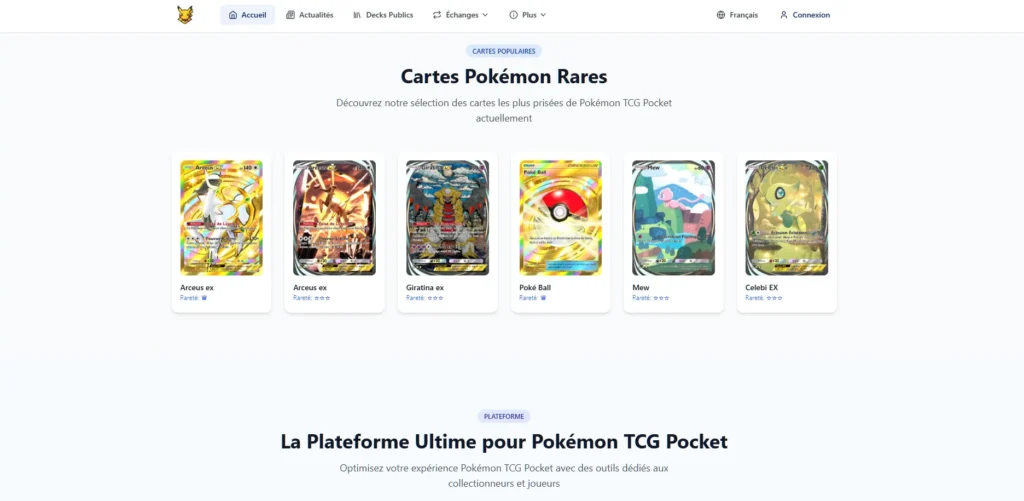 screen section cartes rares pokemon pocket