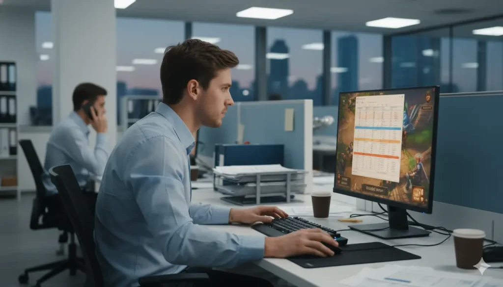 employé jouant à l'ordi au travail