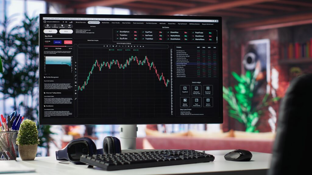 empty workspace desktop running day trading stock market trends