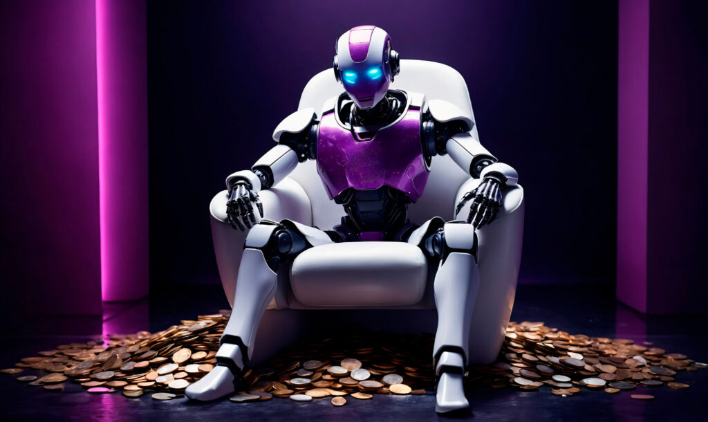 futuristic robot interacting with money (1)
