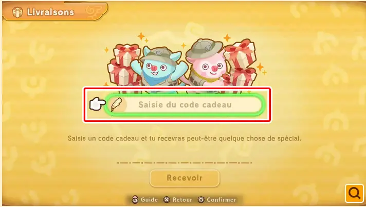selection saisie du code cadeau fantasy life